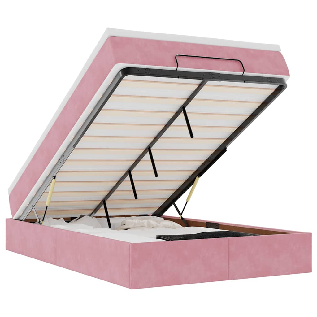 Cadre de lit ottoman avec matelas rose 120x200 cm velours - XIOS