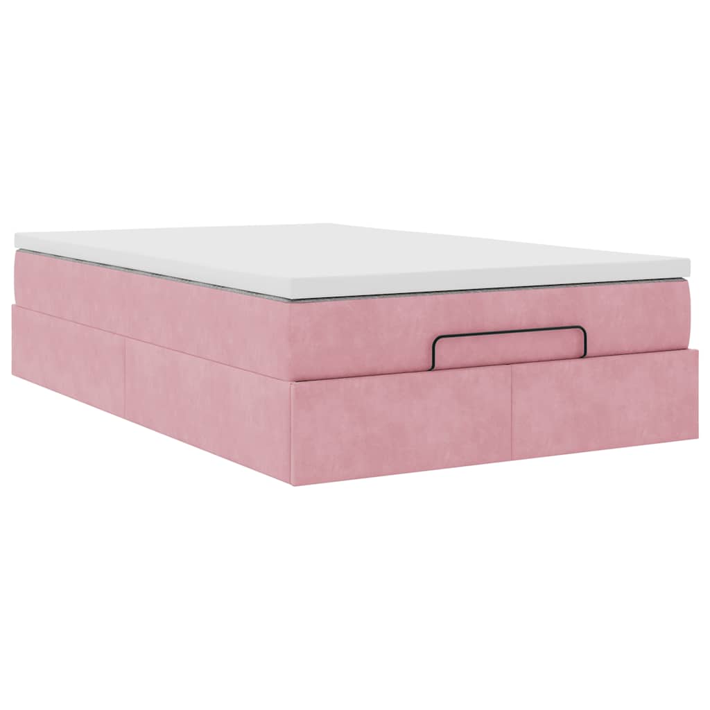 Cadre de lit ottoman avec matelas rose 120x200 cm velours - XIOS