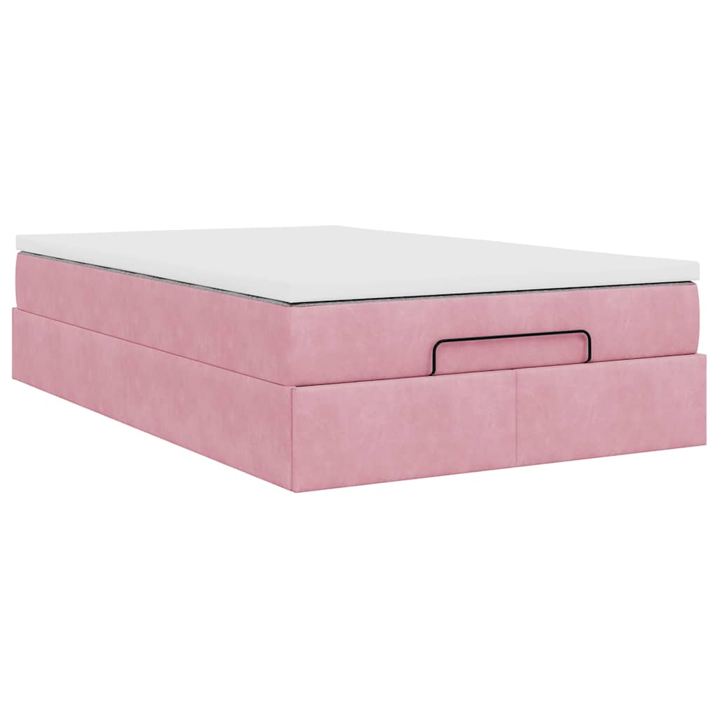 Cadre de lit ottoman avec matelas rose 120x200 cm velours - XIOS