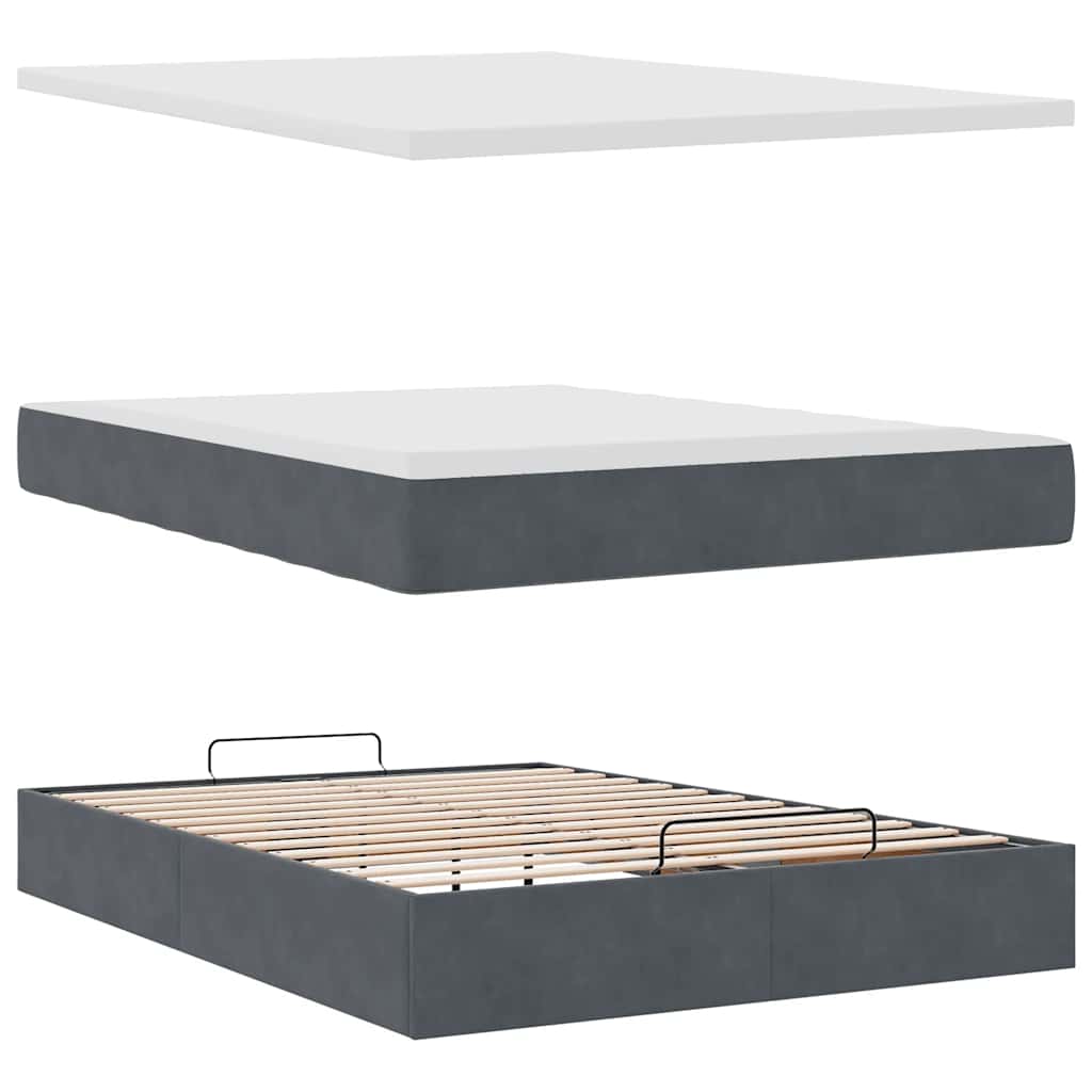 Cadre de lit ottoman avec matelas gris foncé 140x190 cm velours - XIOS