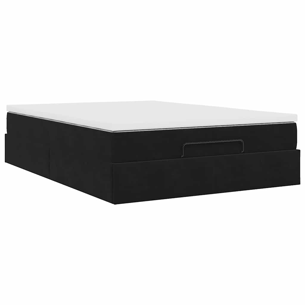 Cadre de lit ottoman avec matelas noir 140x190 cm velours - XIOS