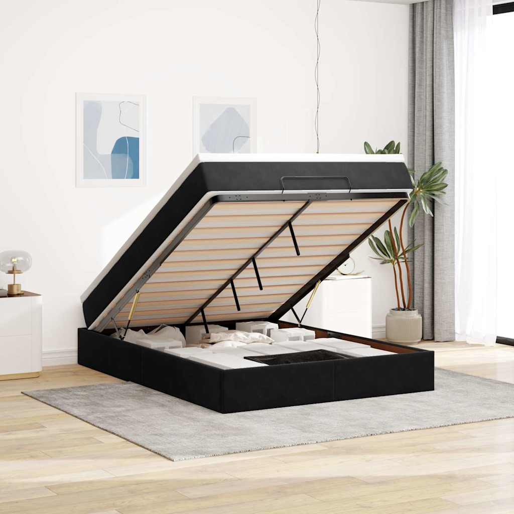 Cadre de lit ottoman avec matelas noir 140x190 cm velours - XIOS