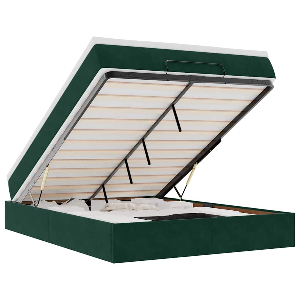 Cadre de lit ottoman avec matelas vert foncé 140x190 cm velours - XIOS