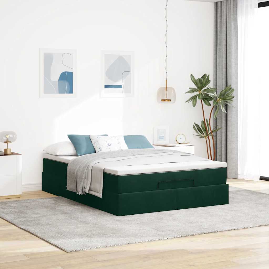 Cadre de lit ottoman avec matelas vert foncé 140x190 cm velours - XIOS