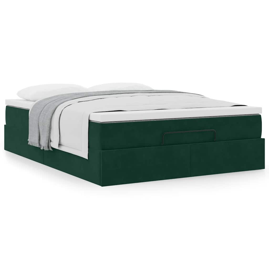 Cadre de lit ottoman avec matelas vert foncé 140x190 cm velours - XIOS