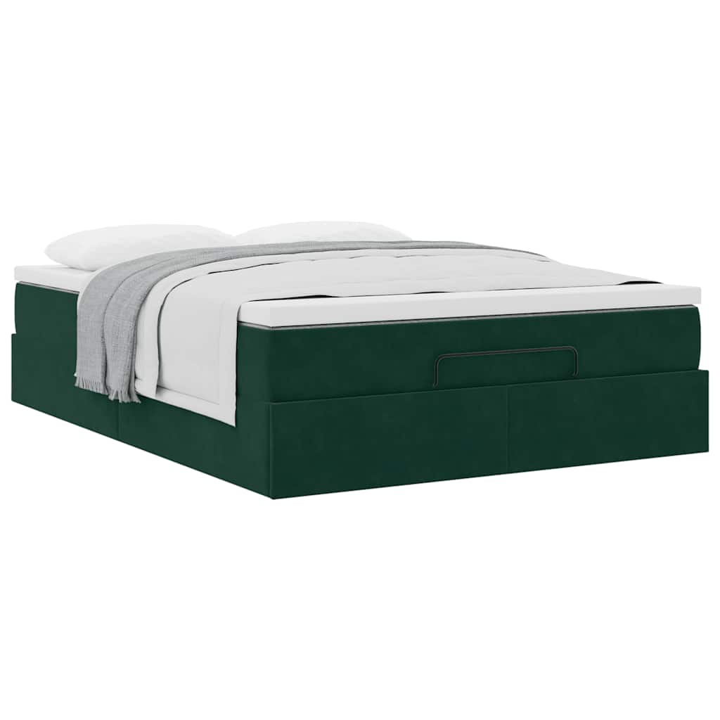 Cadre de lit ottoman avec matelas vert foncé 140x190 cm velours - XIOS