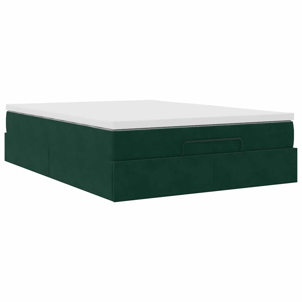 Cadre de lit ottoman avec matelas vert foncé 140x190 cm velours - XIOS