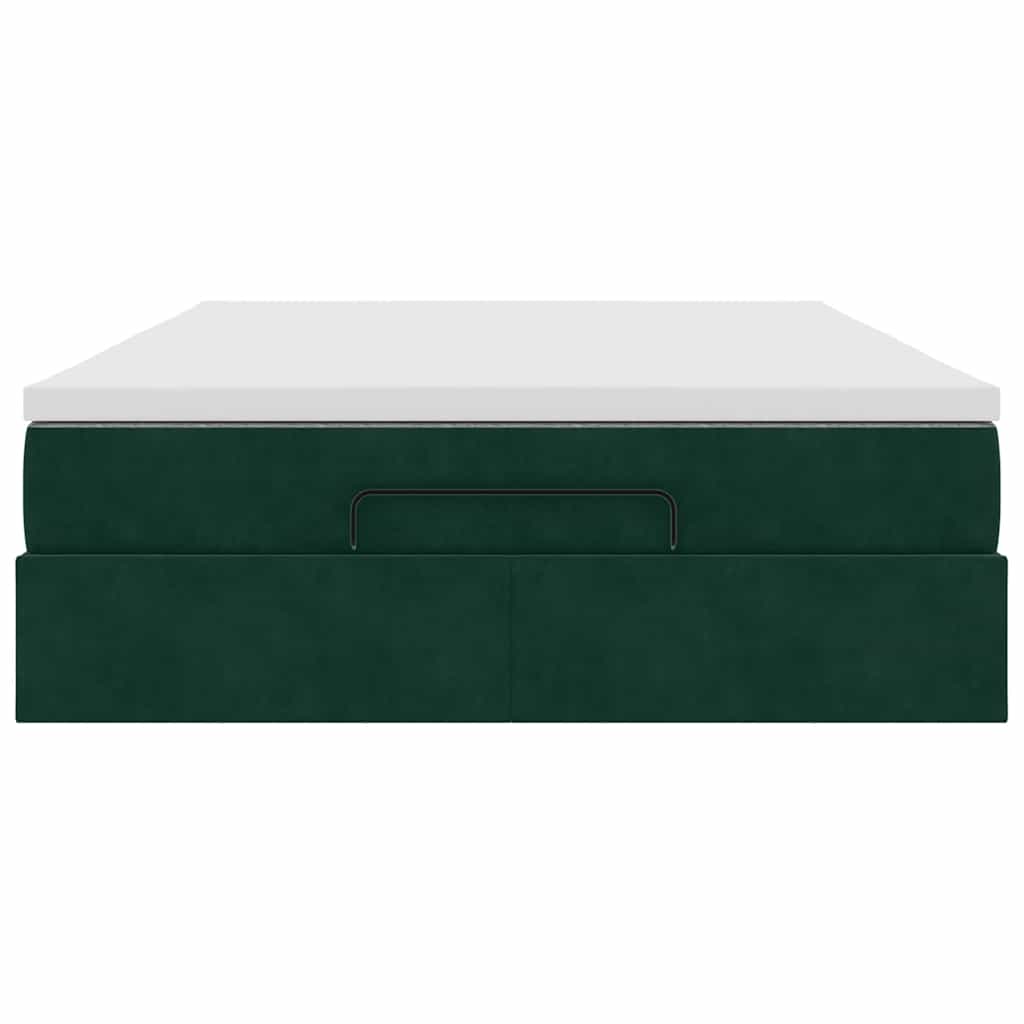 Cadre de lit ottoman avec matelas vert foncé 140x190 cm velours - XIOS