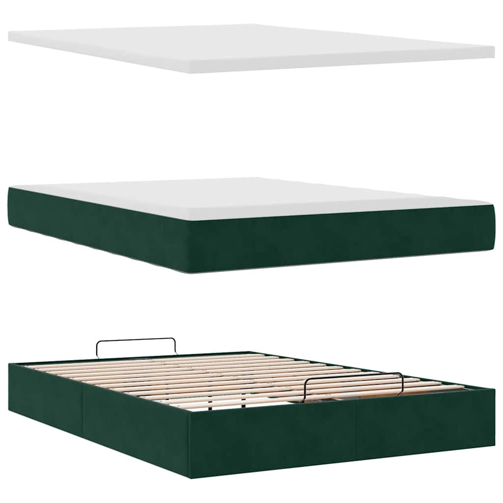Cadre de lit ottoman avec matelas vert foncé 140x190 cm velours - XIOS