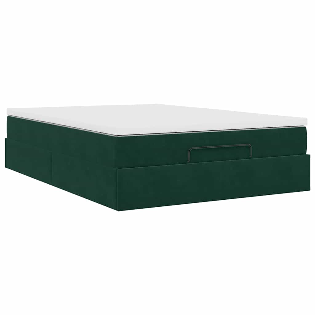 Cadre de lit ottoman avec matelas vert foncé 140x190 cm velours - XIOS
