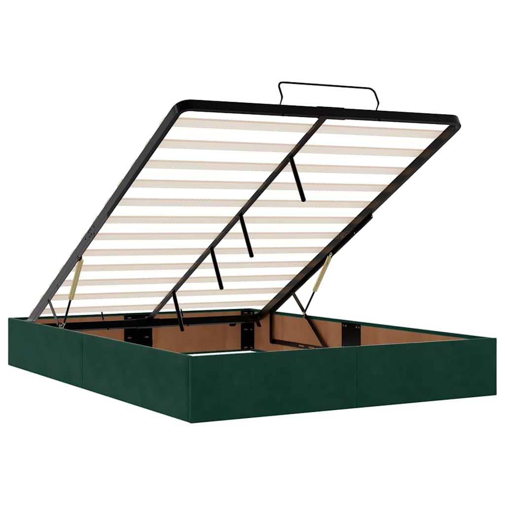 Cadre de lit ottoman avec matelas vert foncé 140x190 cm velours - XIOS