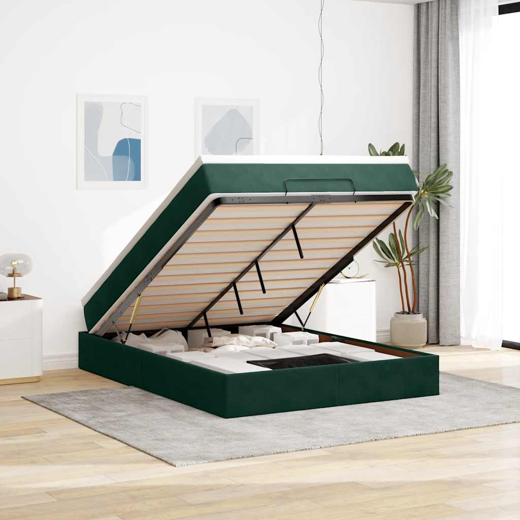Cadre de lit ottoman avec matelas vert foncé 140x190 cm velours - XIOS