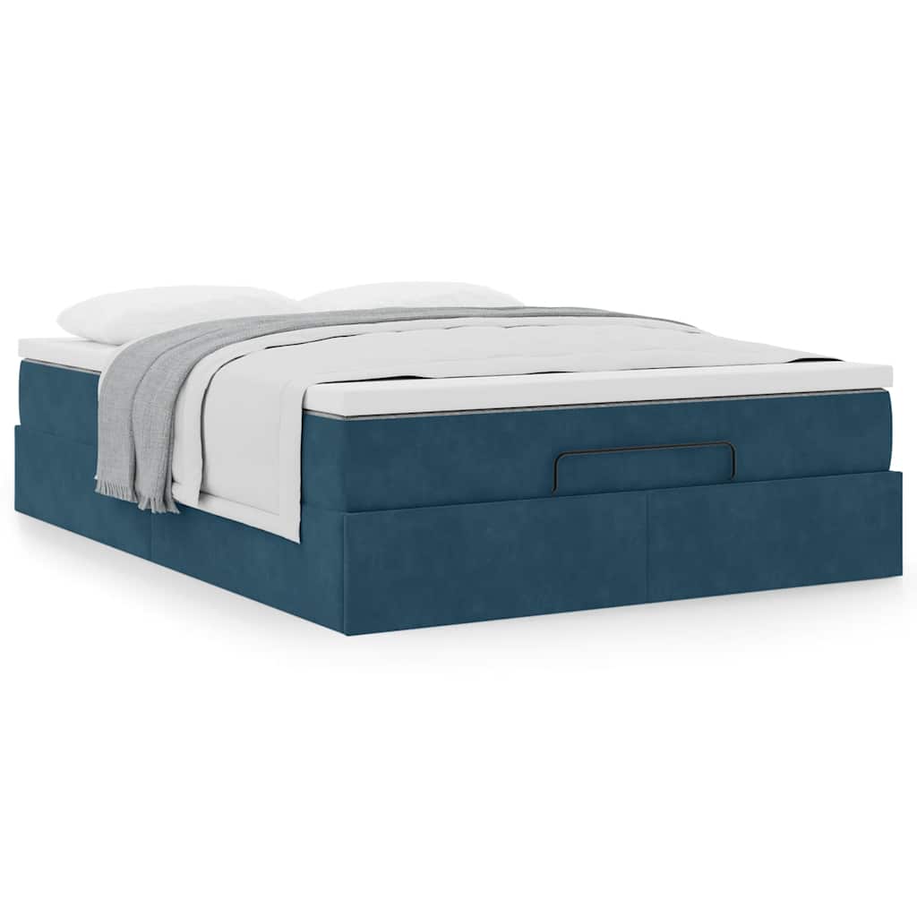 Cadre de lit ottoman avec matelas bleu foncé 140x190 cm velours - XIOS