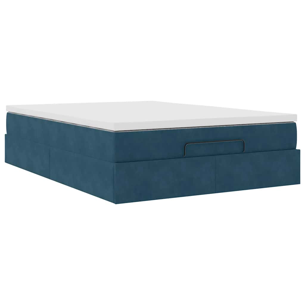 Cadre de lit ottoman avec matelas bleu foncé 140x190 cm velours - XIOS