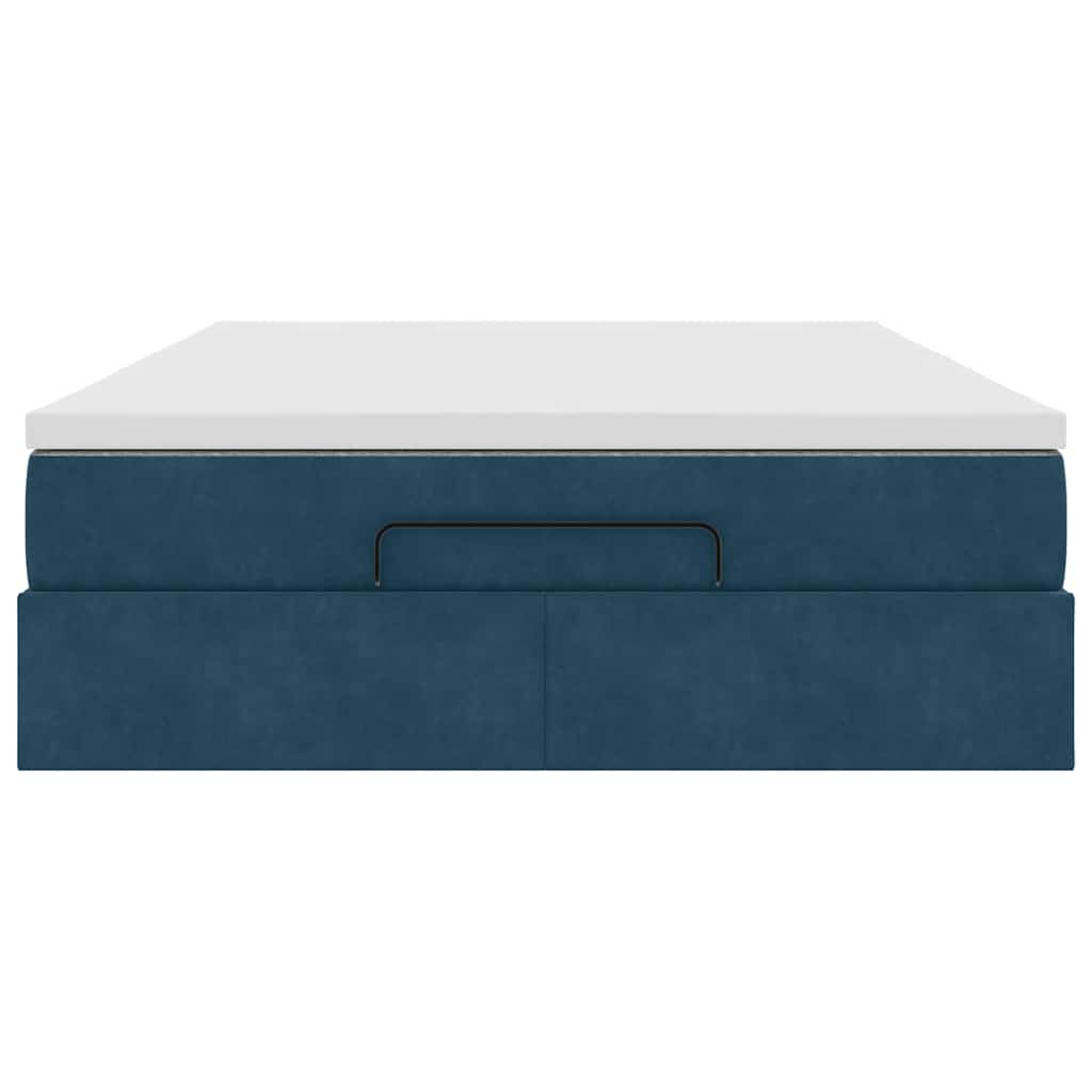Cadre de lit ottoman avec matelas bleu foncé 140x190 cm velours - XIOS