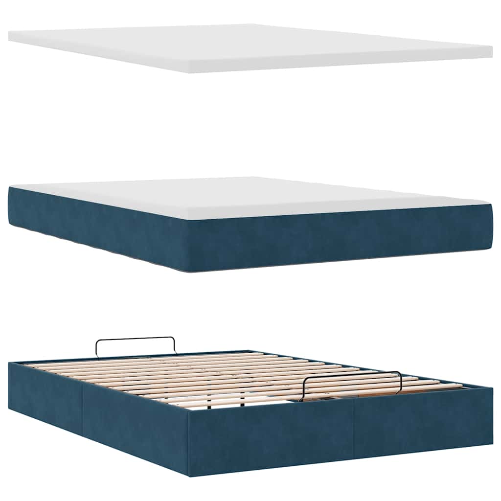 Cadre de lit ottoman avec matelas bleu foncé 140x190 cm velours - XIOS