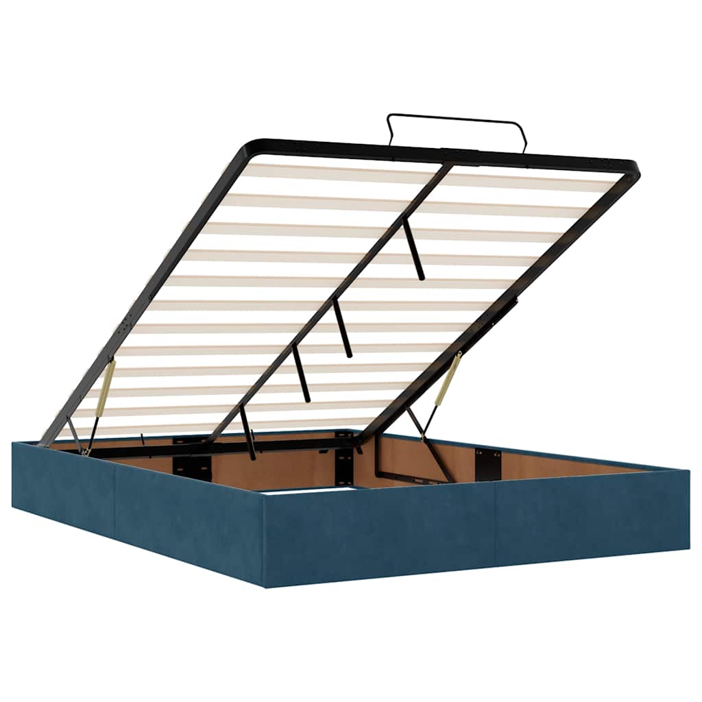 Cadre de lit ottoman avec matelas bleu foncé 140x190 cm velours - XIOS