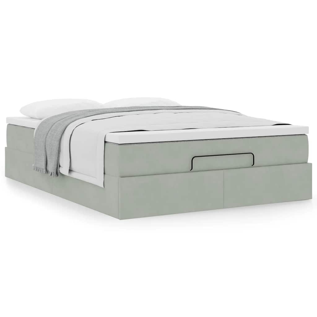 Cadre de lit ottoman avec matelas gris clair 140x200 cm velours - XIOS