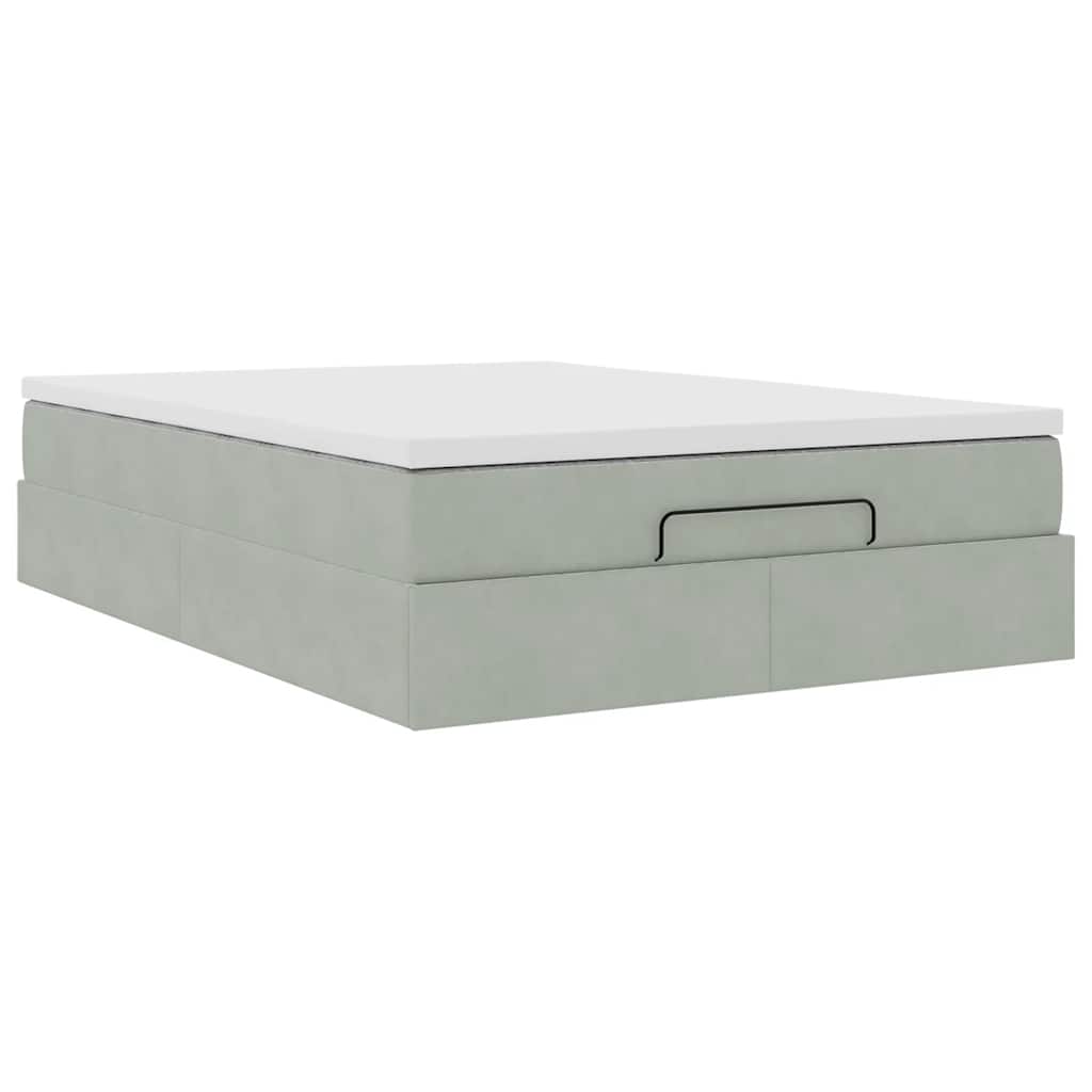 Cadre de lit ottoman avec matelas gris clair 140x200 cm velours - XIOS