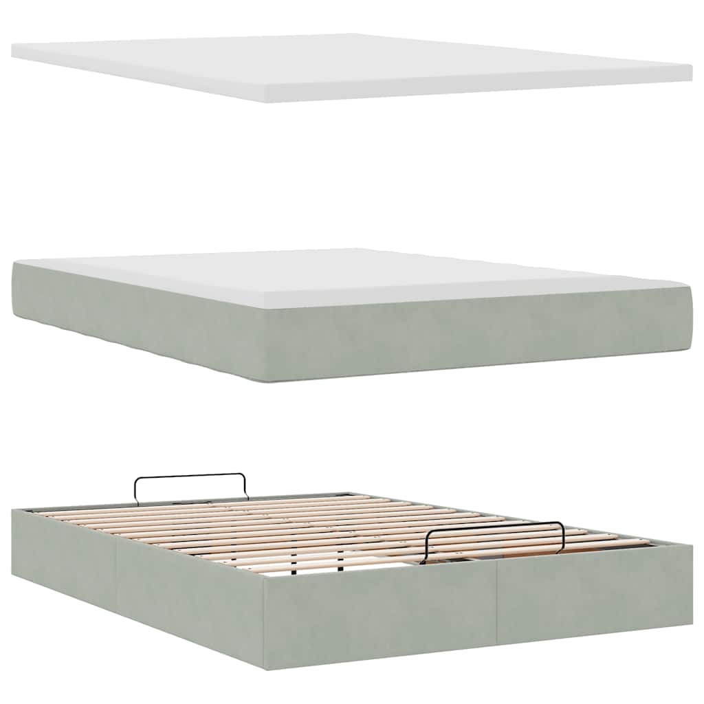 Cadre de lit ottoman avec matelas gris clair 140x200 cm velours - XIOS