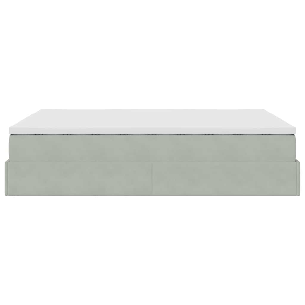 Cadre de lit ottoman avec matelas gris clair 140x200 cm velours - XIOS