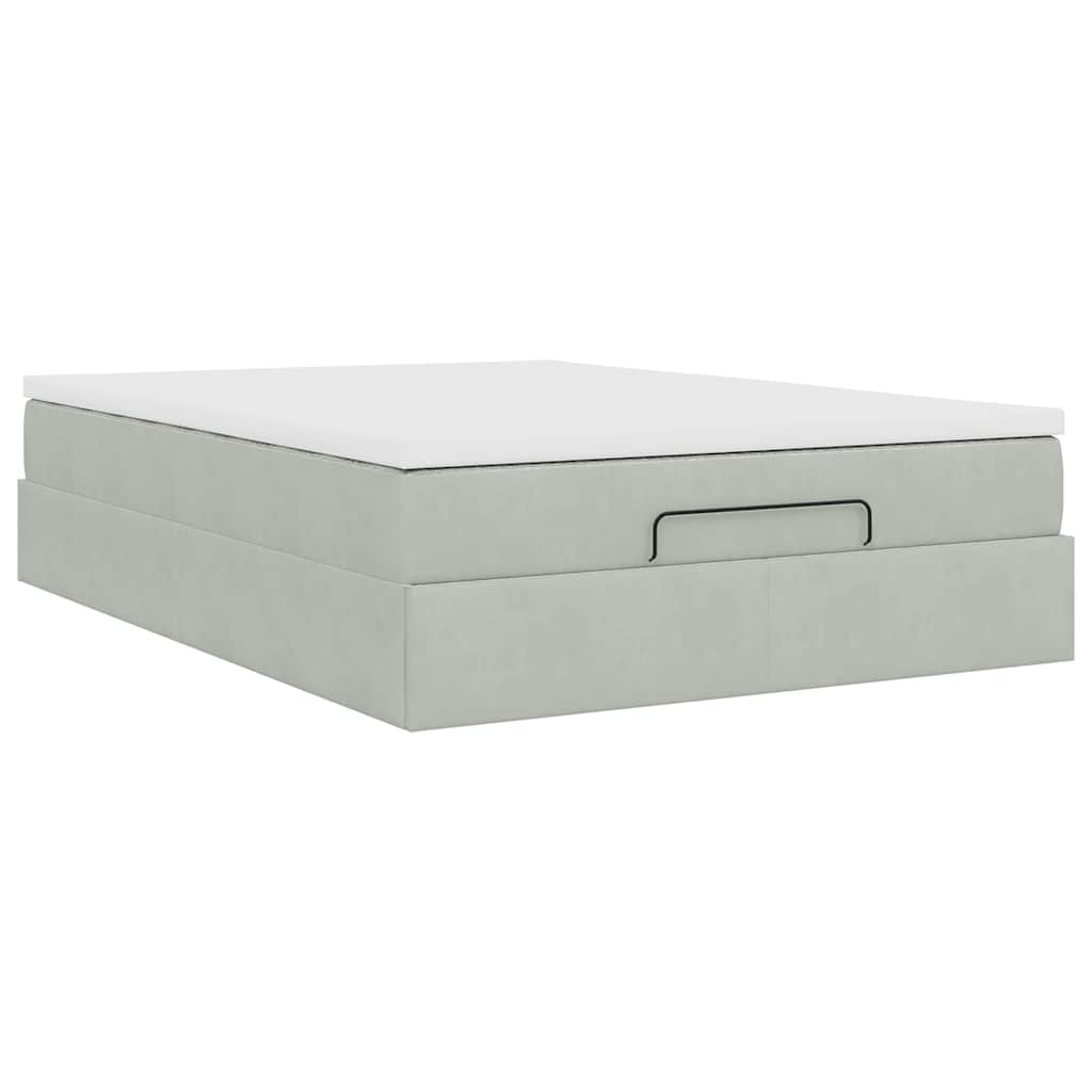 Cadre de lit ottoman avec matelas gris clair 140x200 cm velours - XIOS