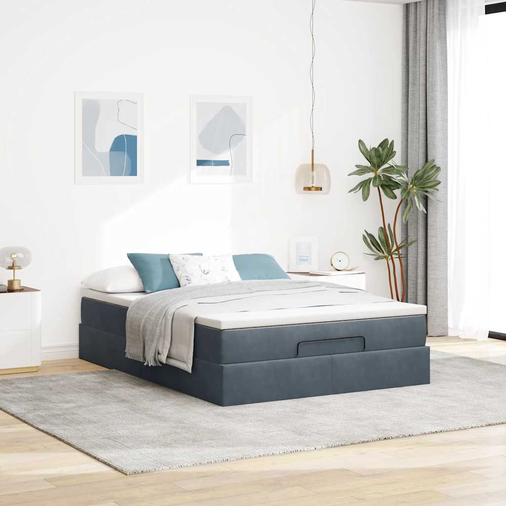 Cadre de lit ottoman avec matelas gris foncé 140x200 cm velours - XIOS