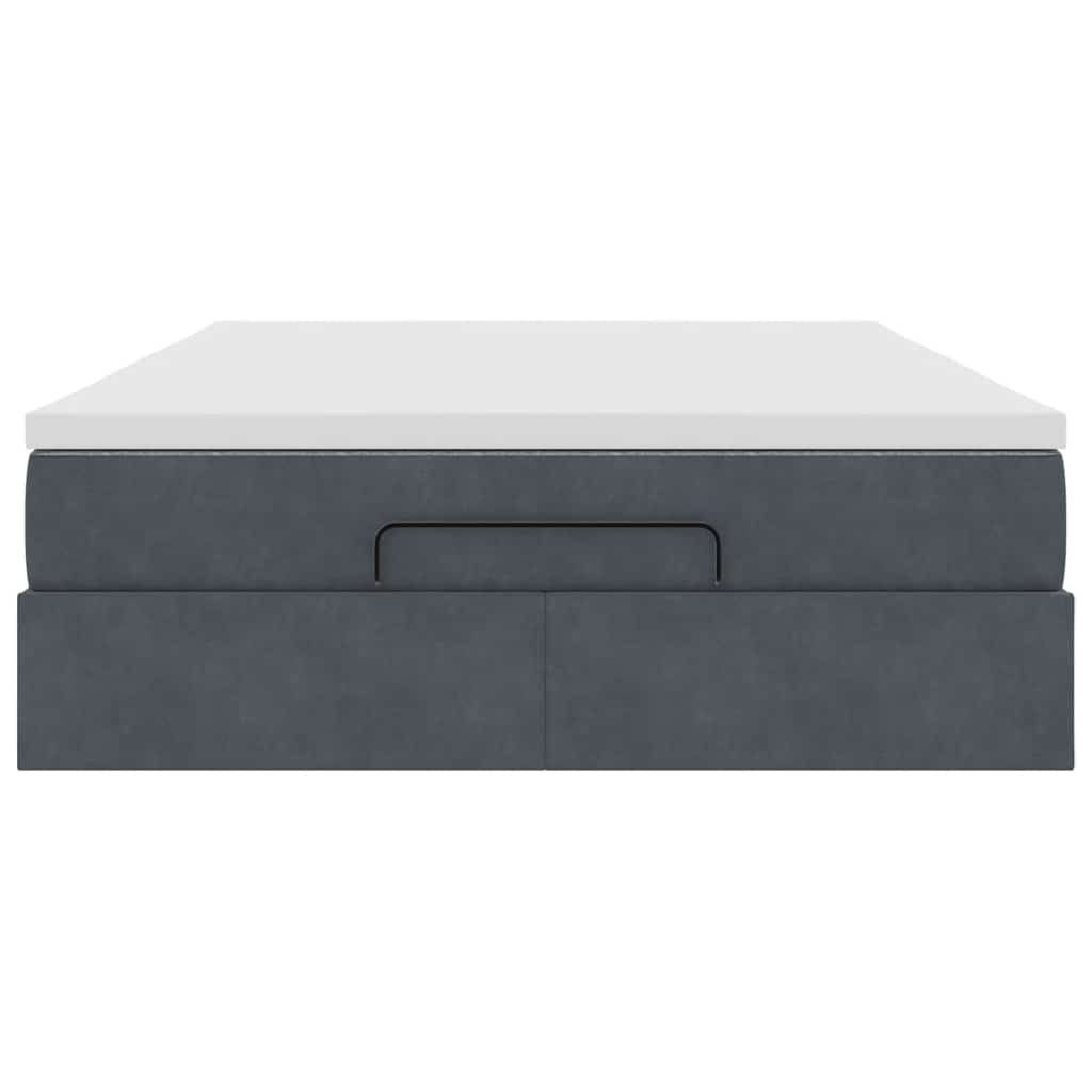 Cadre de lit ottoman avec matelas gris foncé 140x200 cm velours - XIOS
