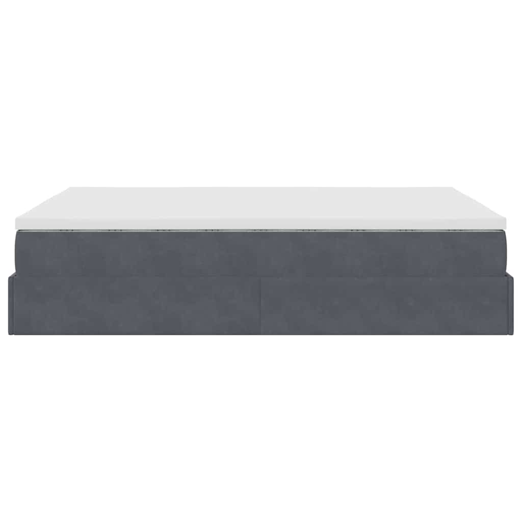 Cadre de lit ottoman avec matelas gris foncé 140x200 cm velours - XIOS