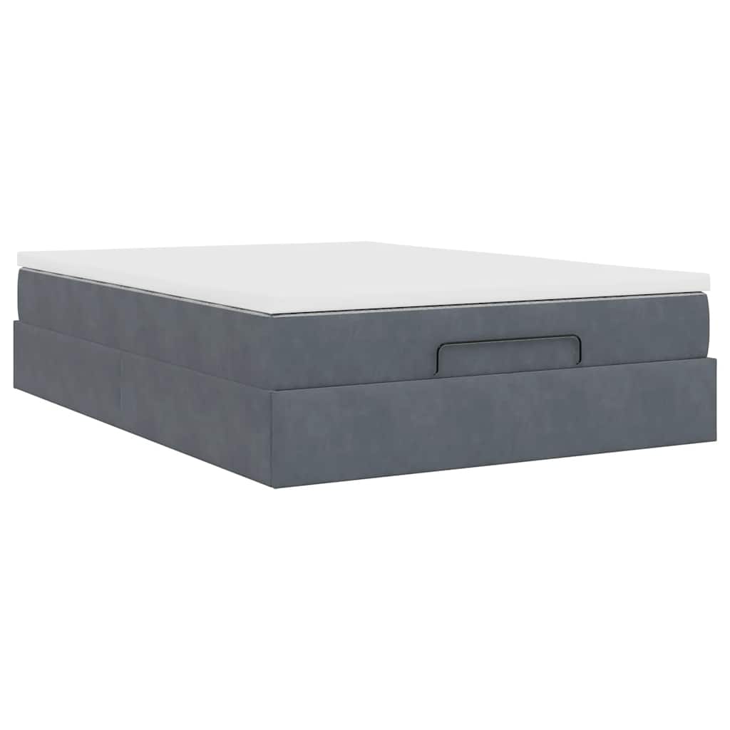 Cadre de lit ottoman avec matelas gris foncé 140x200 cm velours - XIOS