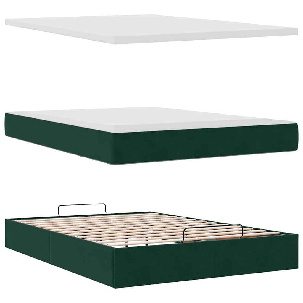Cadre de lit ottoman avec matelas vert foncé 140x200 cm velours - XIOS