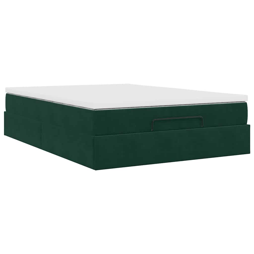 Cadre de lit ottoman avec matelas vert foncé 140x200 cm velours - XIOS