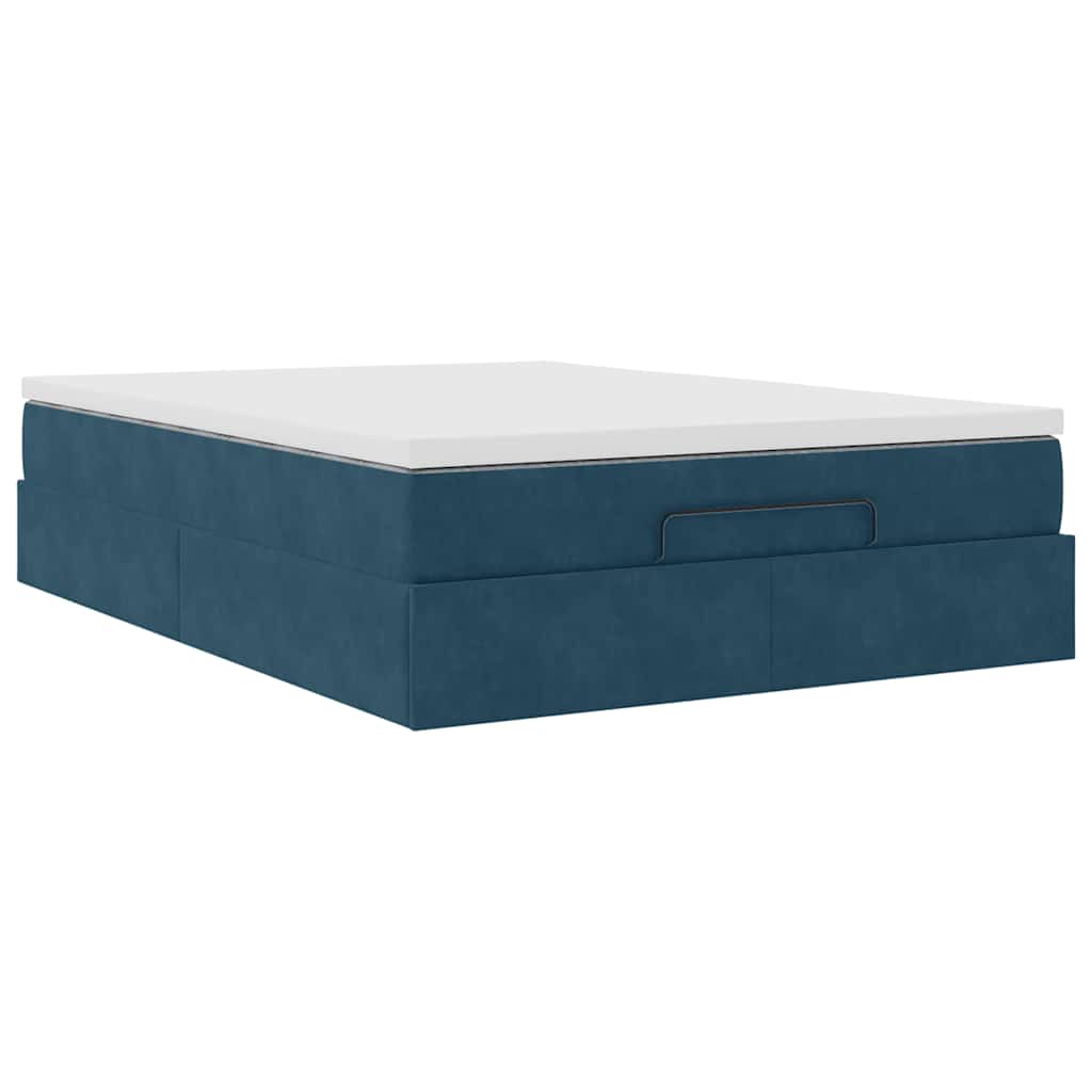 Cadre de lit ottoman avec matelas bleu foncé 140x200 cm velours - XIOS