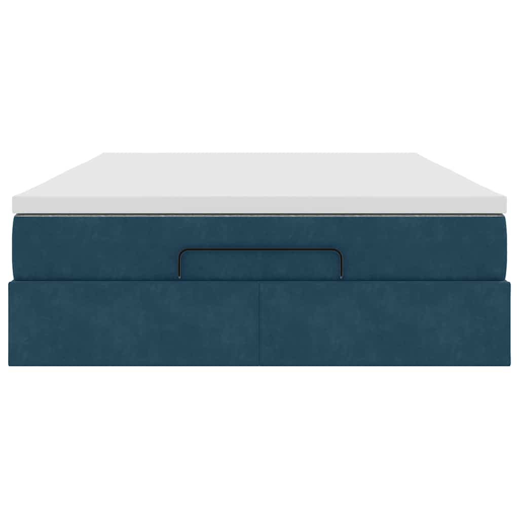 Cadre de lit ottoman avec matelas bleu foncé 140x200 cm velours - XIOS