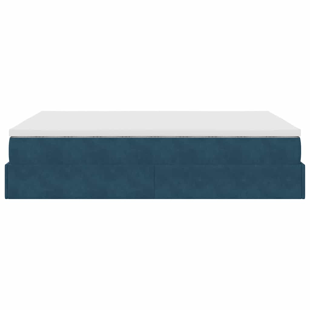 Cadre de lit ottoman avec matelas bleu foncé 140x200 cm velours - XIOS