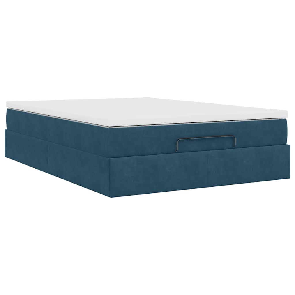 Cadre de lit ottoman avec matelas bleu foncé 140x200 cm velours - XIOS