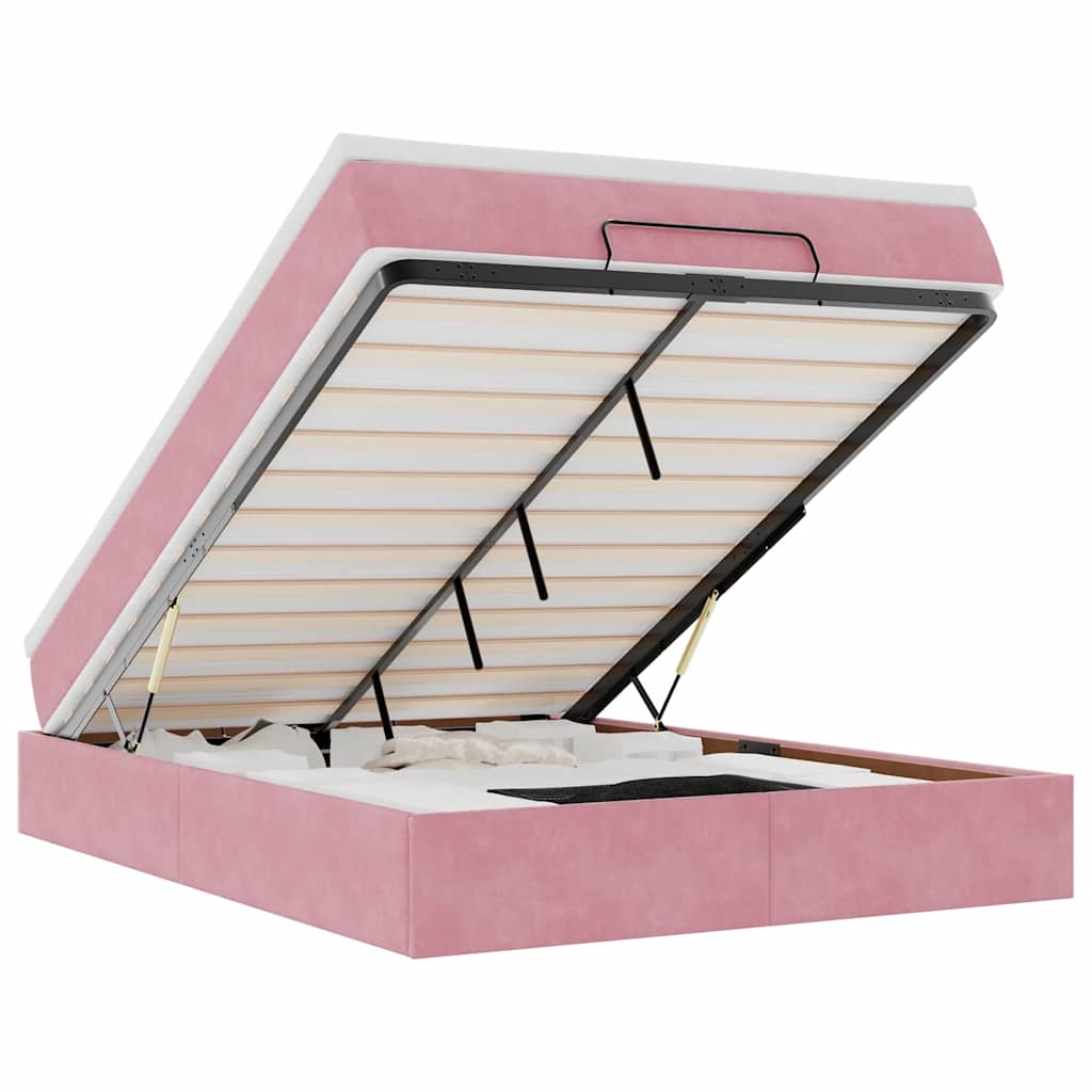 Cadre de lit ottoman avec matelas rose 140x200 cm velours - XIOS