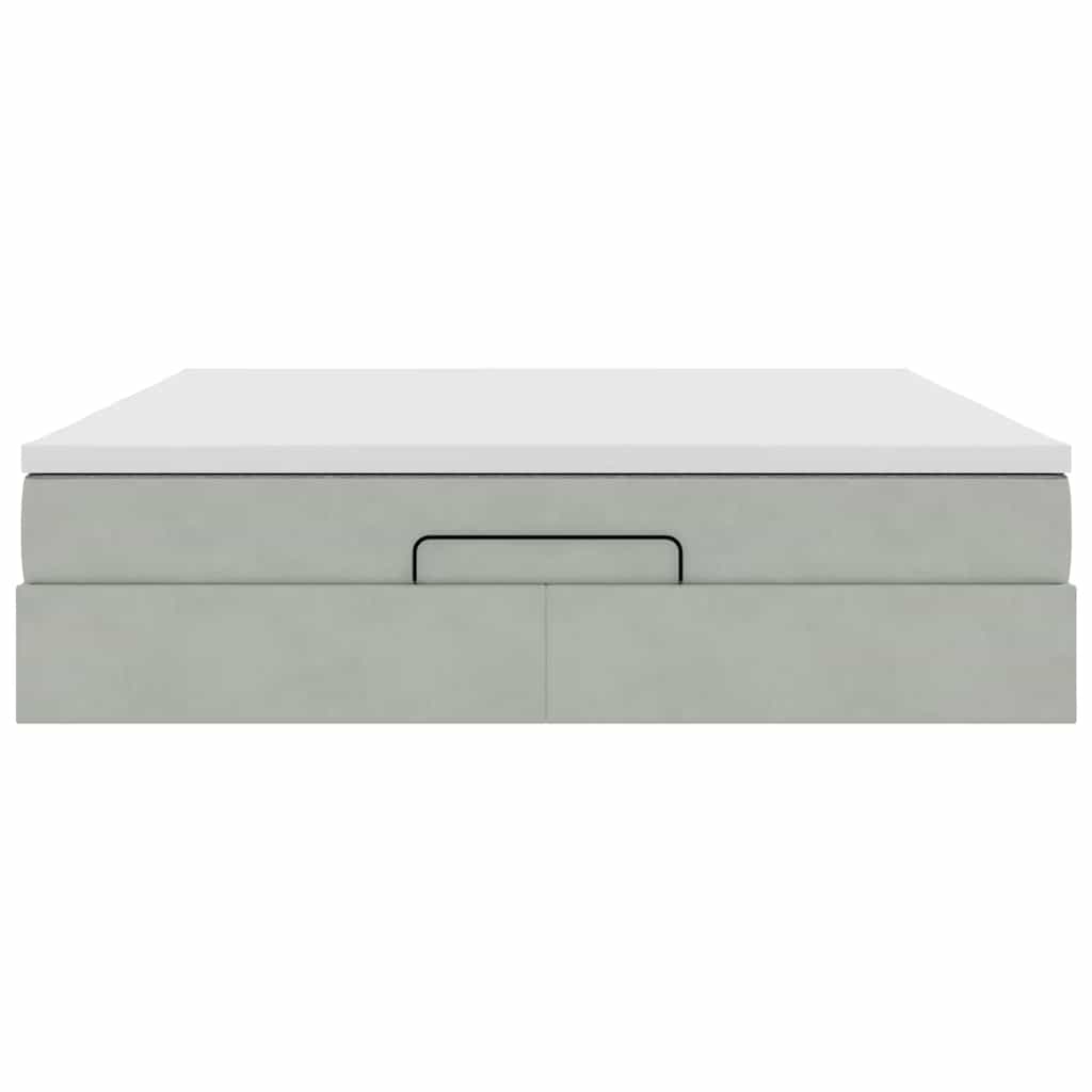 Cadre de lit ottoman avec matelas gris clair 160x200 cm velours