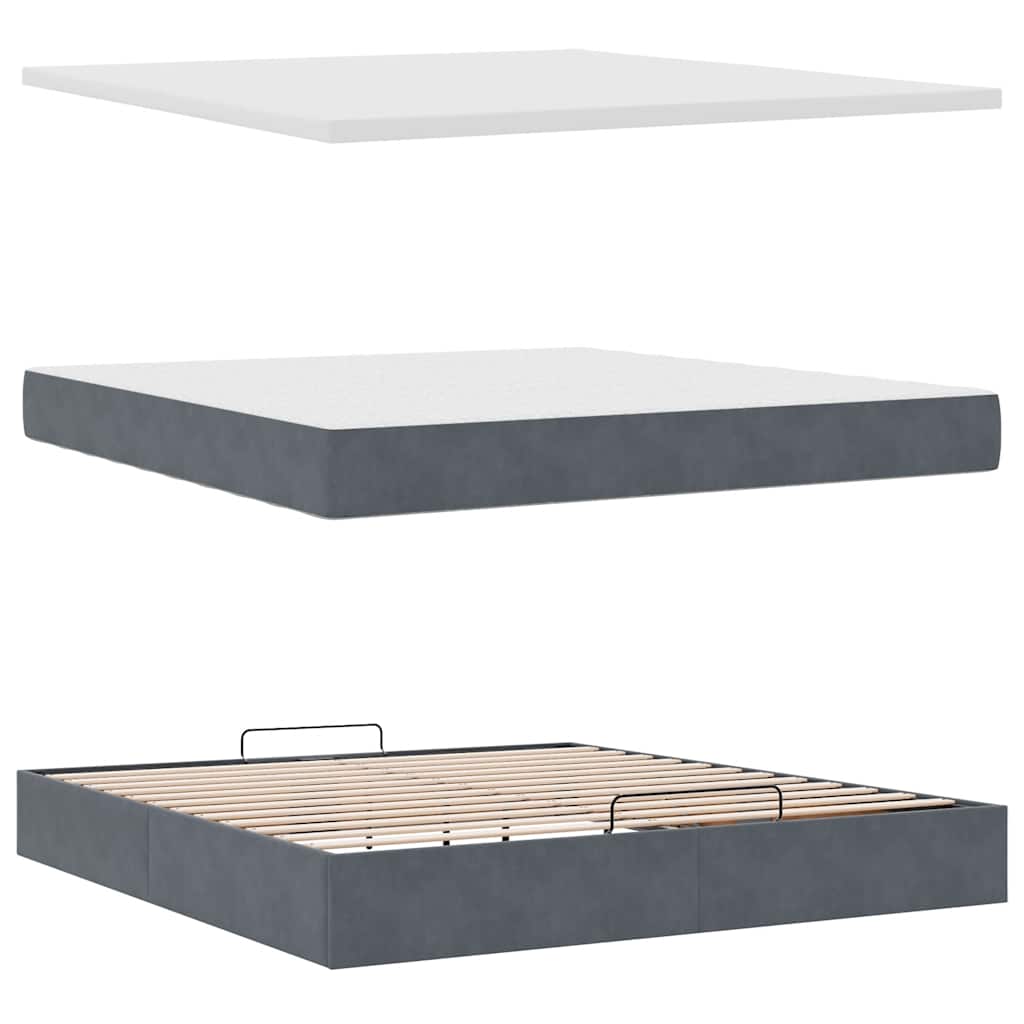 Cadre de lit ottoman avec matelas gris foncé 160x200 cm velours - XIOS