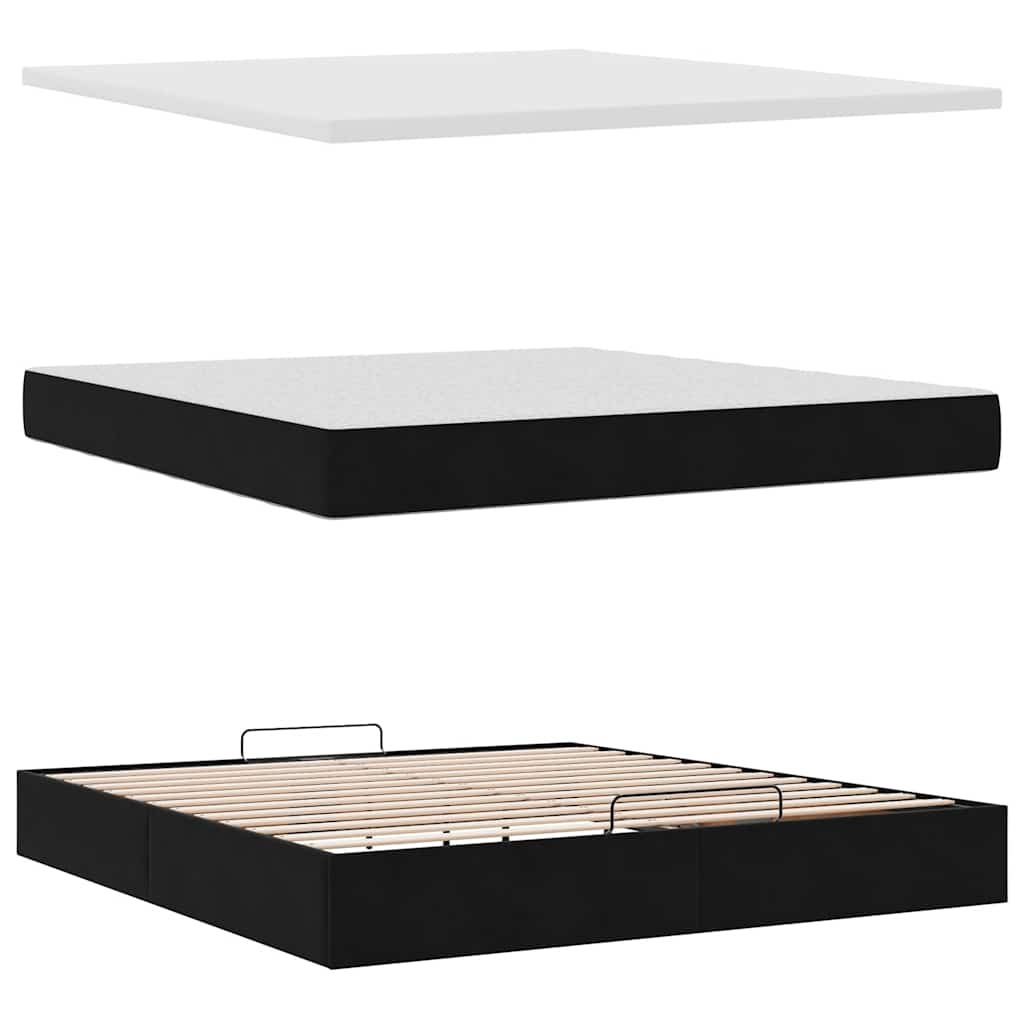 Cadre de lit ottoman avec matelas noir 160x200 cm velours - XIOS