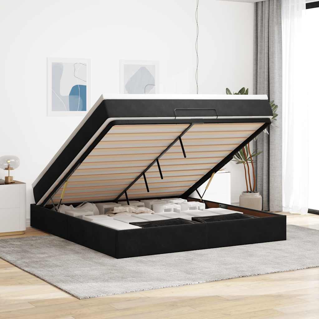 Cadre de lit ottoman avec matelas noir 160x200 cm velours - XIOS