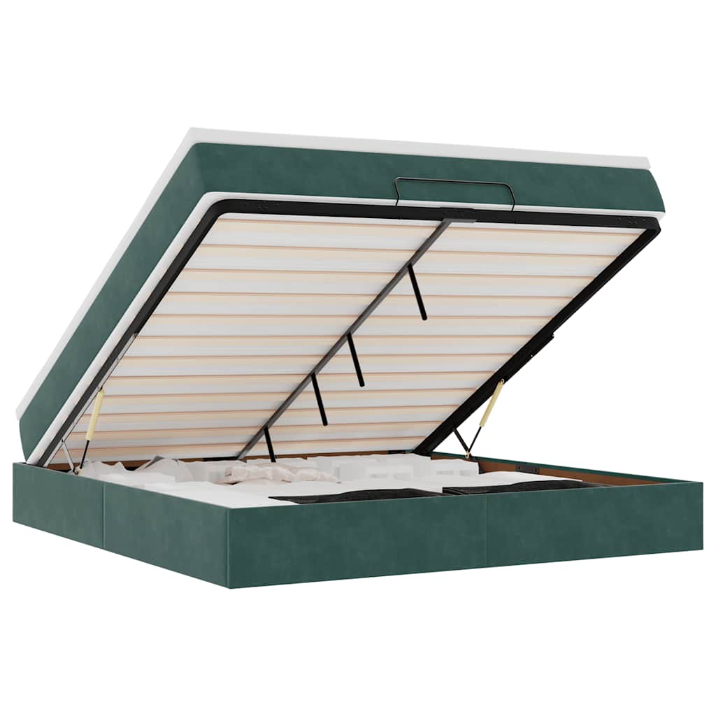 Cadre de lit ottoman avec matelas vert foncé 160x200 cm velours - XIOS