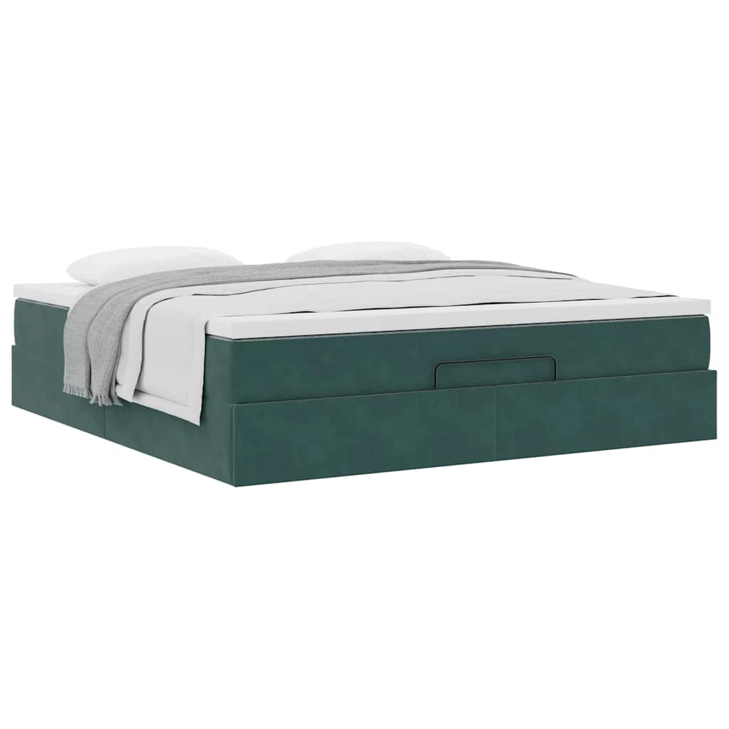 Cadre de lit ottoman avec matelas vert foncé 160x200 cm velours - XIOS