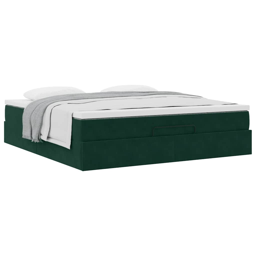 Cadre de lit ottoman avec matelas vert foncé 160x200 cm velours