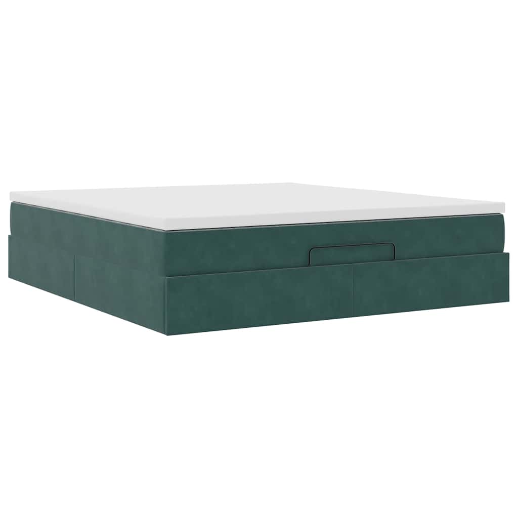 Cadre de lit ottoman avec matelas vert foncé 160x200 cm velours - XIOS