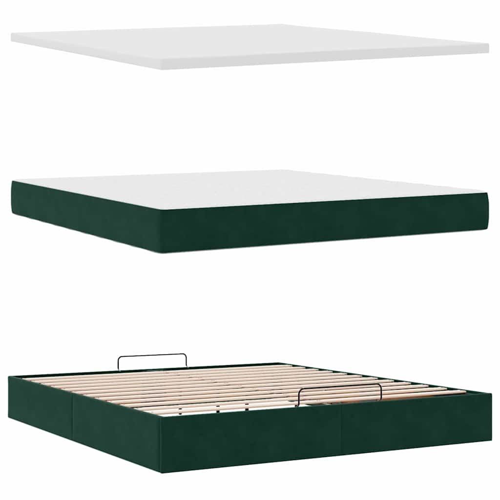 Cadre de lit ottoman avec matelas vert foncé 160x200 cm velours