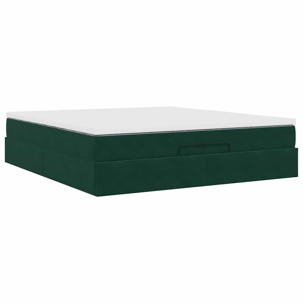 Cadre de lit ottoman avec matelas vert foncé 160x200 cm velours