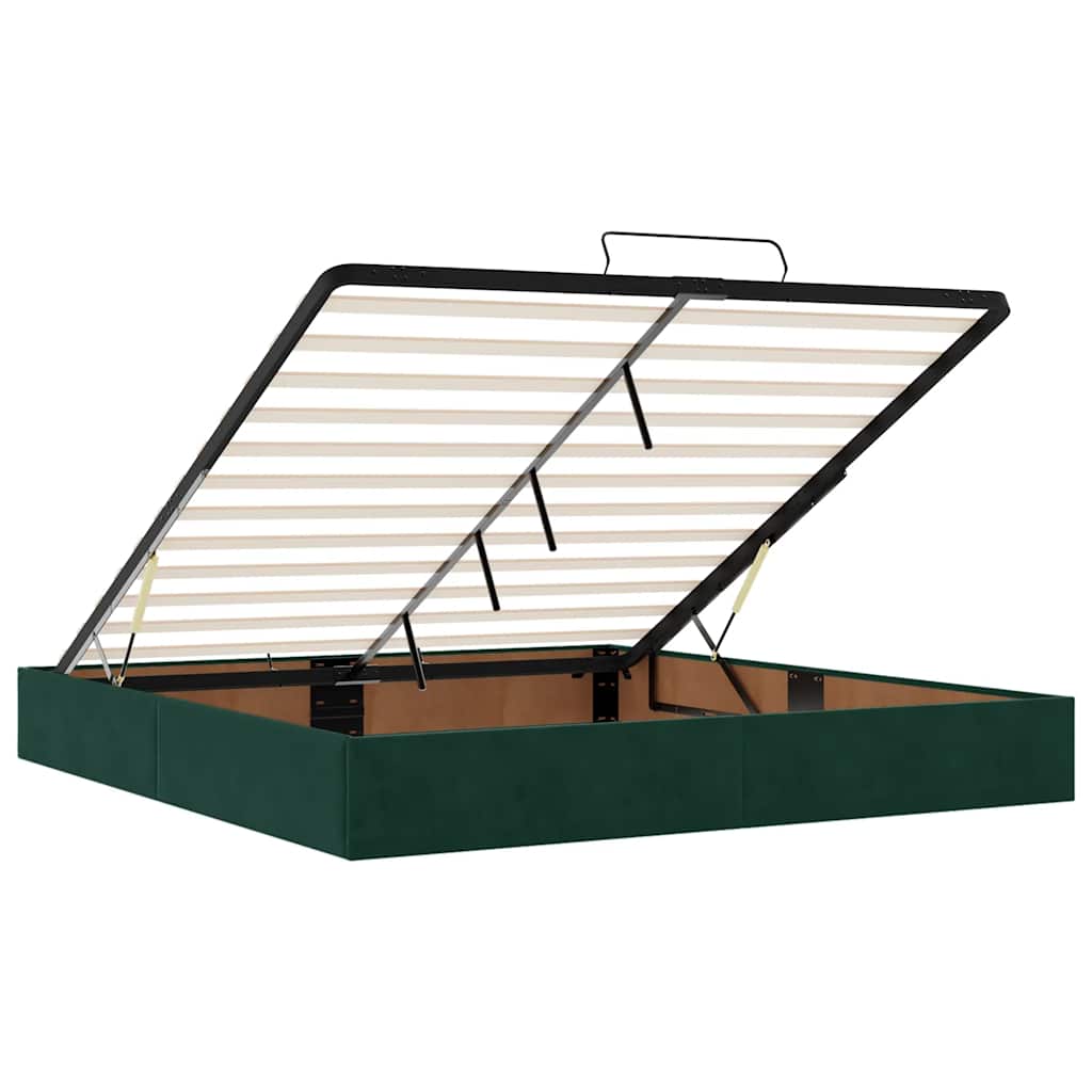 Cadre de lit ottoman avec matelas vert foncé 160x200 cm velours