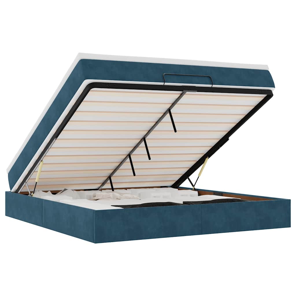 Cadre de lit ottoman avec matelas bleu foncé 160x200 cm velours