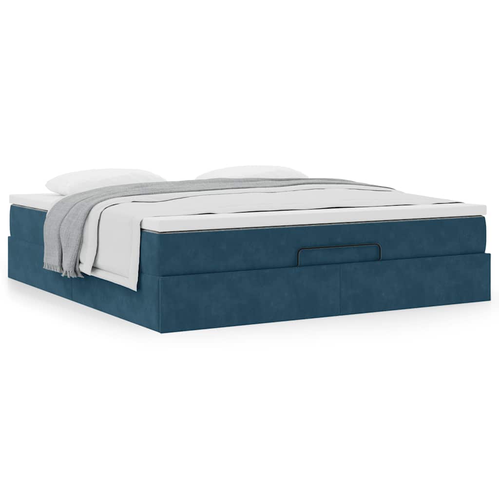 Cadre de lit ottoman avec matelas bleu foncé 160x200 cm velours